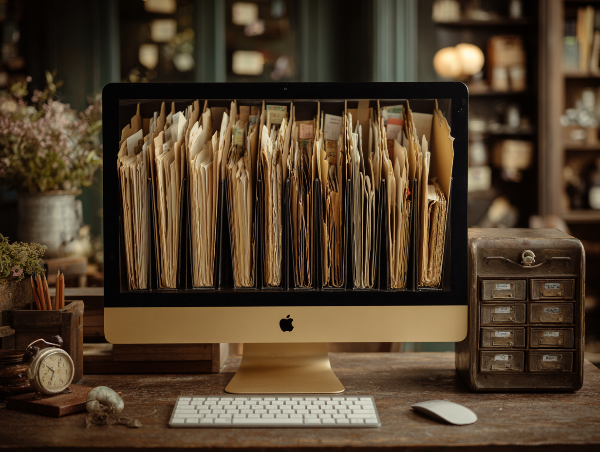 A computer screen displaying neatly filed folders, symbolizing a digital filing system for a productive lifestyle.