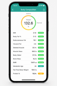 Renpho Smart Scale body composition metrics displayed on iPhone screen