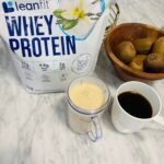 Leanfit whey protein with smoothie ingredients and coffee