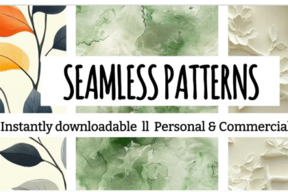 Colorful and textured seamless patterns in marble, botanical, and textile styles