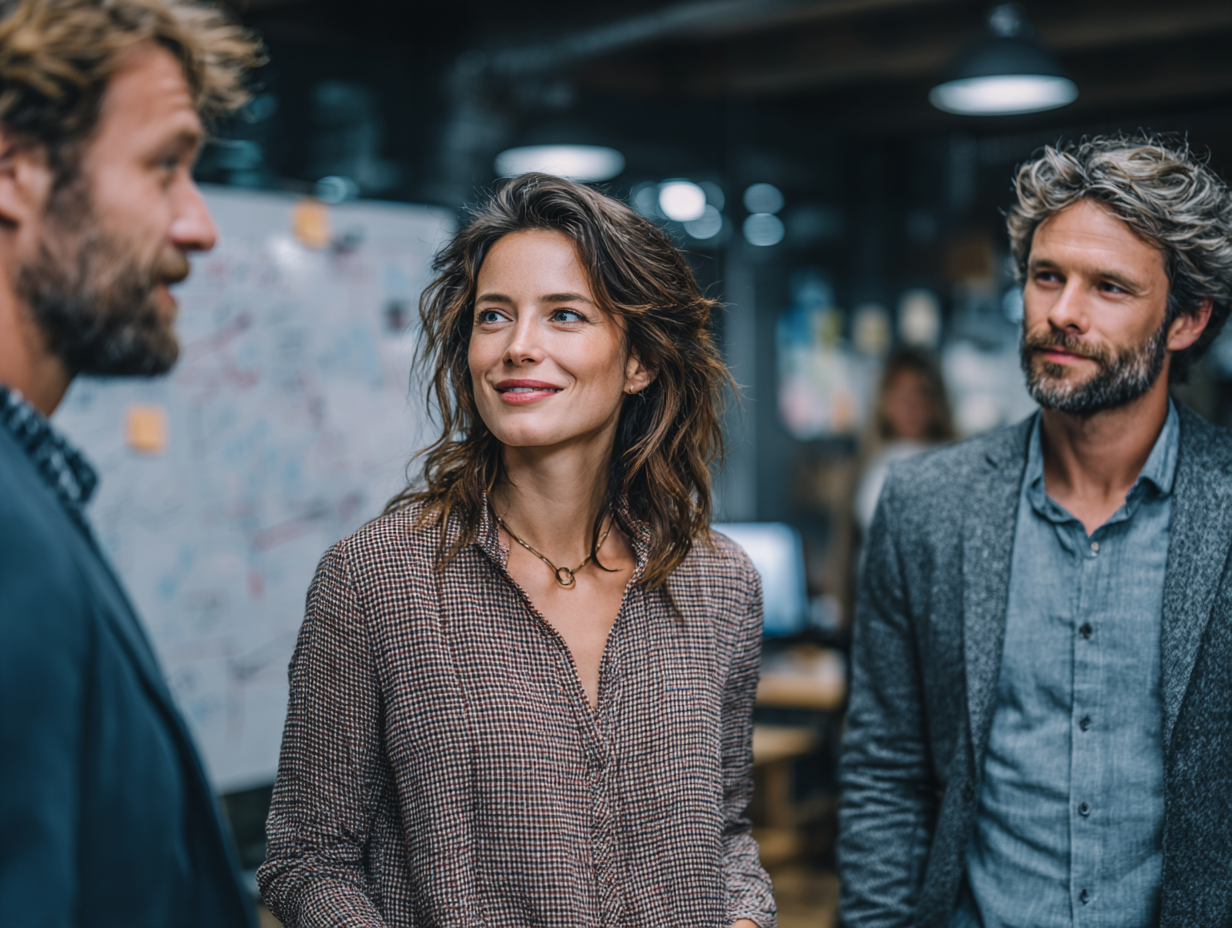 Woman smiling in a conversation, symbolizing clarity and personal growth.