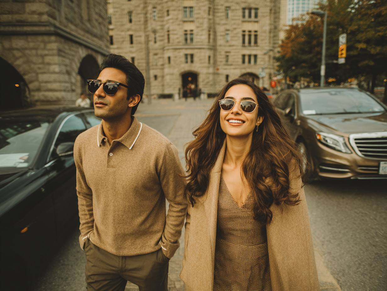 Confident young man and woman walking in the city, embodying personal growth and lifestyle evolution