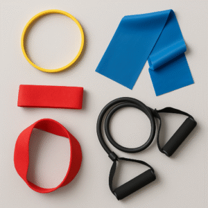 Four types of resistance bands in different colors on a neutral background