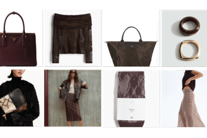 Curated fashion edit featuring brown investment bag, lace skirt, travel tote, and statement accessories.
