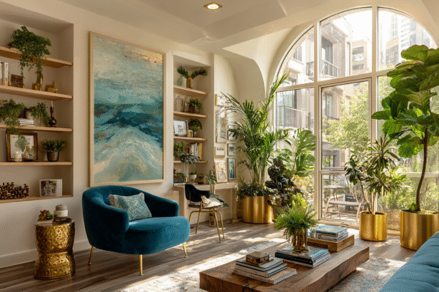 Stack of elegant coffee table books styled with candle and vase in modern living room — natural light and calming energy