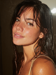 Close-up of a woman after facial steaming, fresh skin and serene expression — capturing the essence of elegant, minimalist skincare.