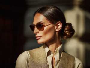 Woman entrepreneur working on laptop with futuristic transparent AI robot beside her