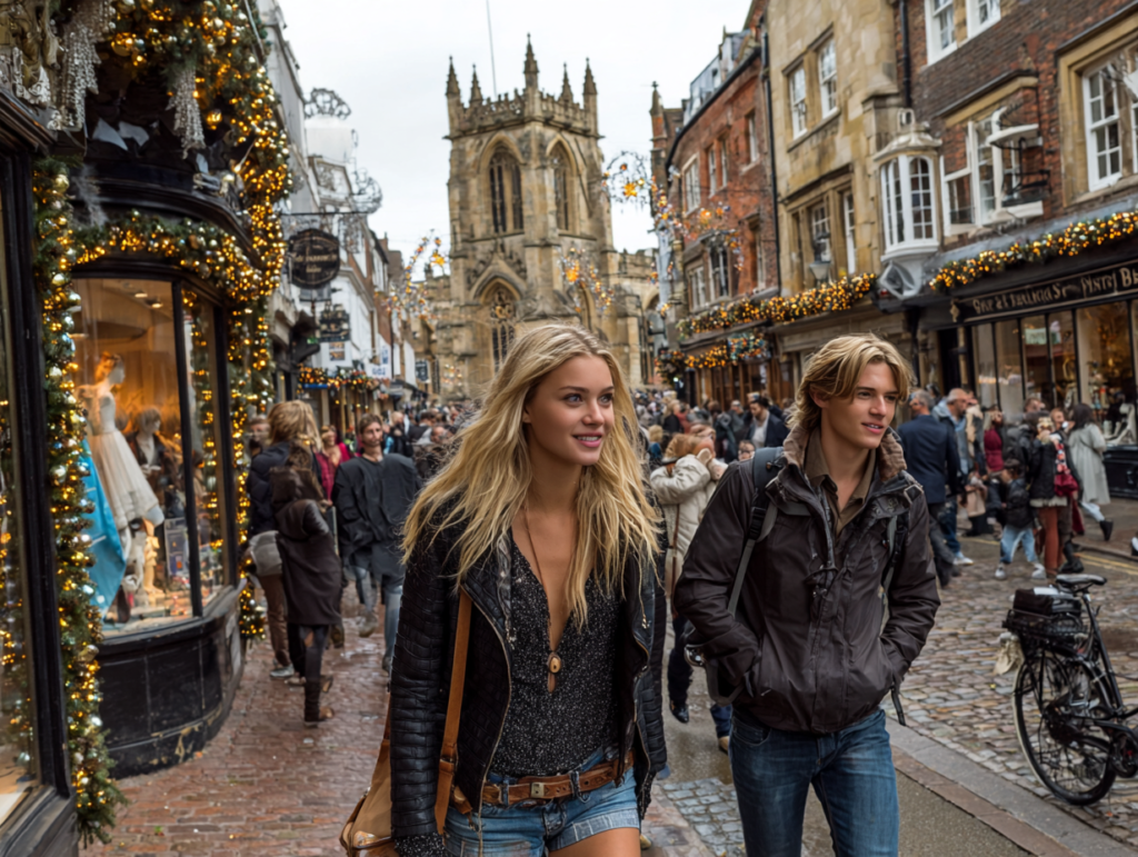 Crowded London street with people walking among shops and historic architecture, reflecting fashion and city culture