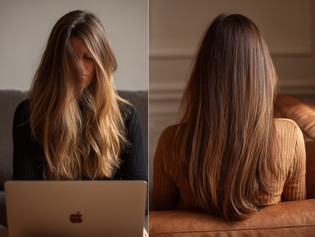 Woman sitting alone with a laptop, quietly writing, symbolizing self-expression, reflection, and writing as a form of self-awareness.