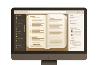 Open digital book displayed on a computer screen representing self-publishing books online through Amazon Kindle Direct Publishing