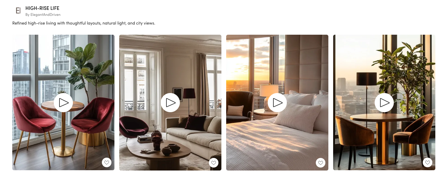 High-rise living interiors featuring dining, living, bedroom, and lounge spaces with natural light and city views