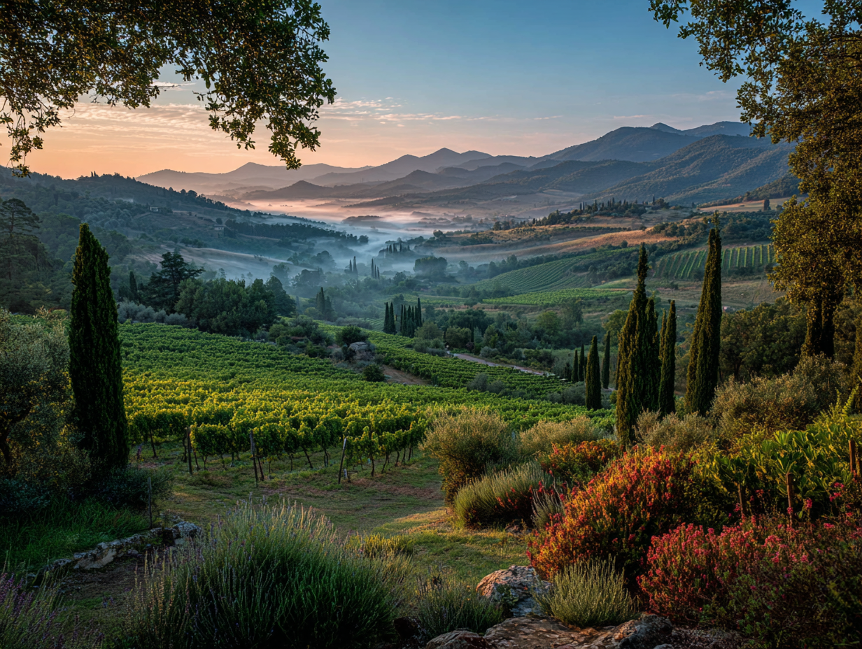 Intentional spending and financial freedom represented by a peaceful Tuscany landscape symbolizing abundance and meaningful living
