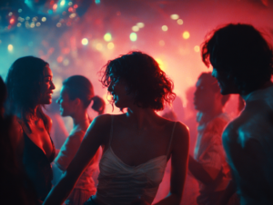 People socializing in a loud nightlife setting, representing how certain social environments may not align with everyone’s energy or emotional needs.