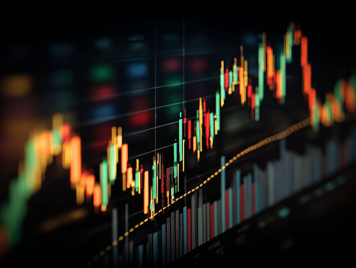 A stock market chart illustrating long-term investing and the comparison between ETFs and mutual funds