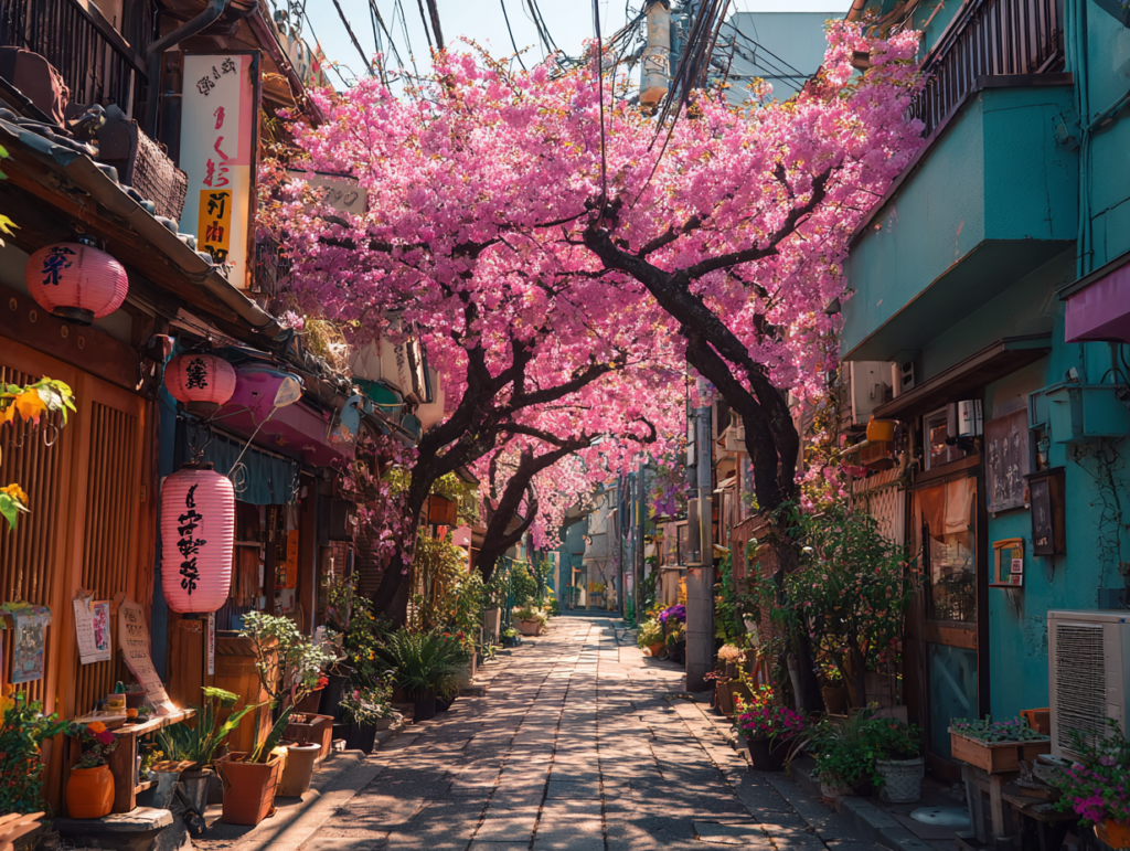 Japanese street during cherry blossom season symbolizing cultural discipline, beauty, and global perspective
