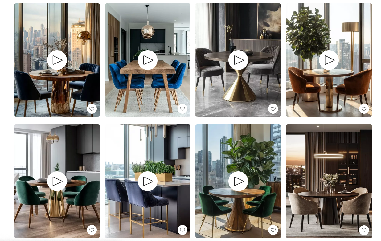 Velvet dining table combinations featuring wood and marble tables styled with velvet chairs