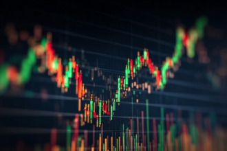A stock market chart showing long-term growth and compounding over time