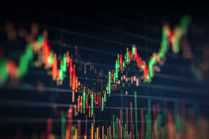 A stock market chart showing long-term growth and compounding over time