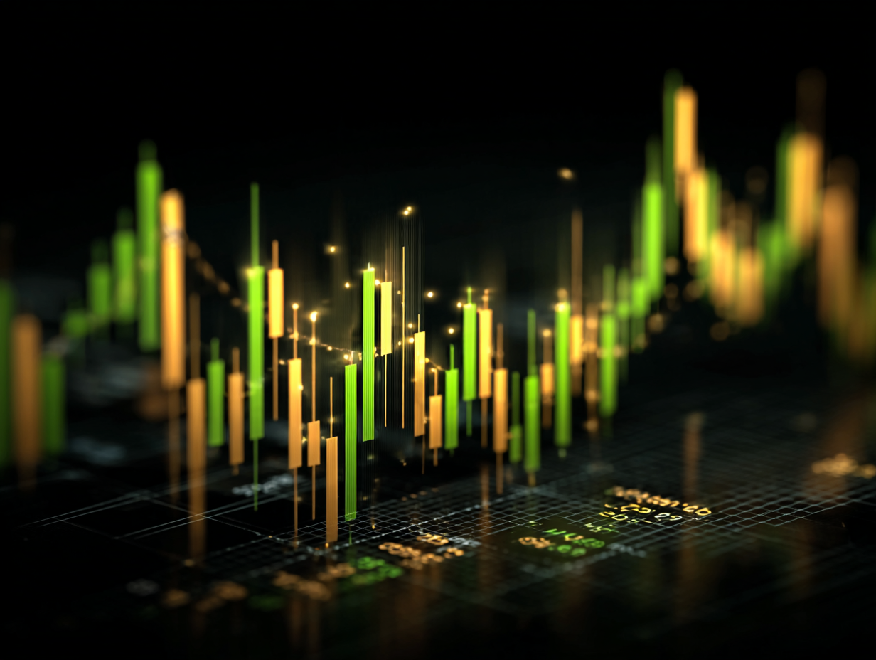 A stock market chart showing long-term growth despite short-term ups and downs