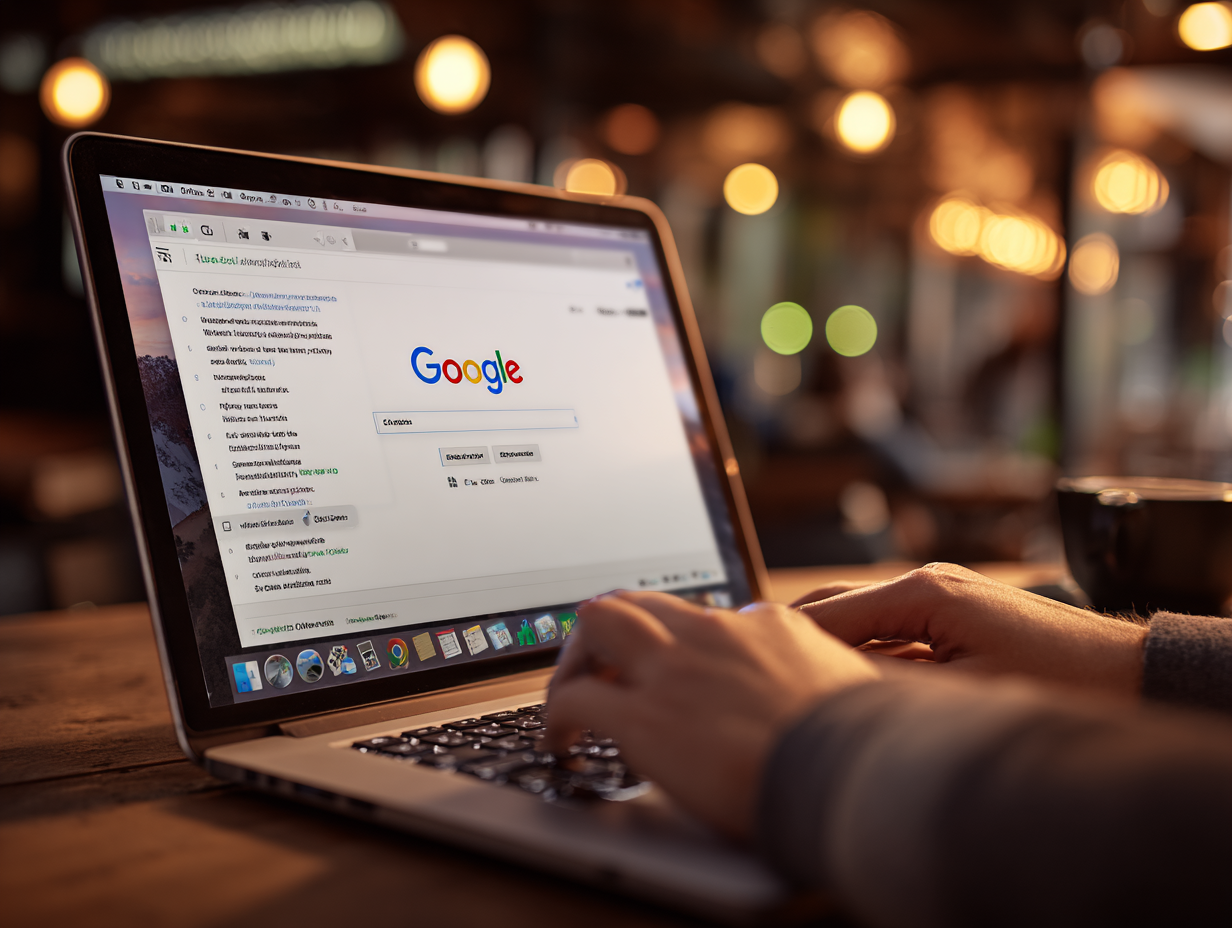 person learning stock market on laptop using youtube search