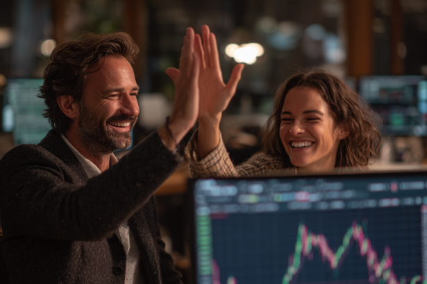beginner investors celebrating reaching first $10,000 in stock market portfolio