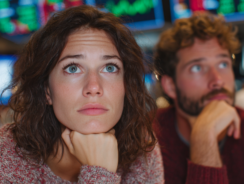 Investor calmly observing stock market charts during volatility