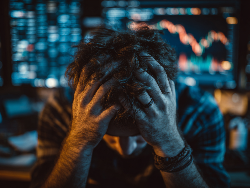 Investor stressed and panic selling during stock market volatility