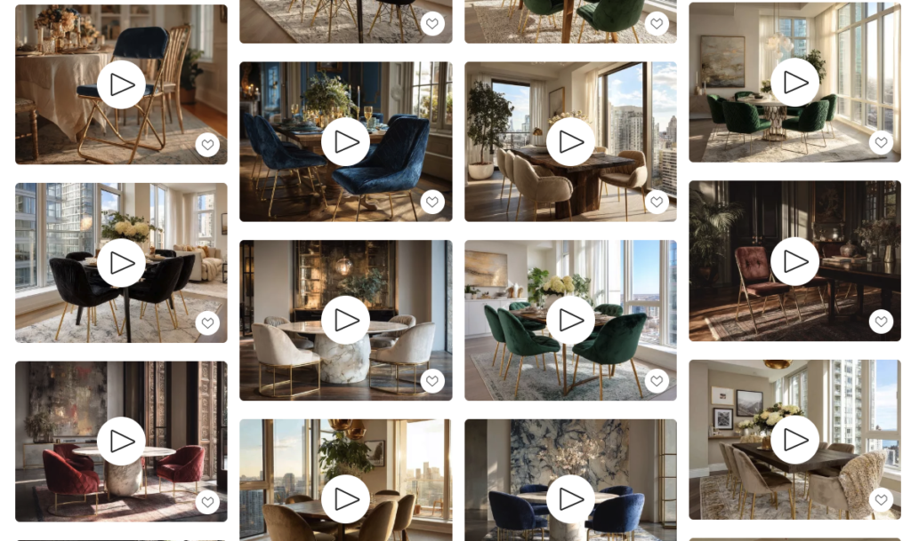 curated dining table designs with wood and marble tables paired with velvet chairs in elegant modern interiors