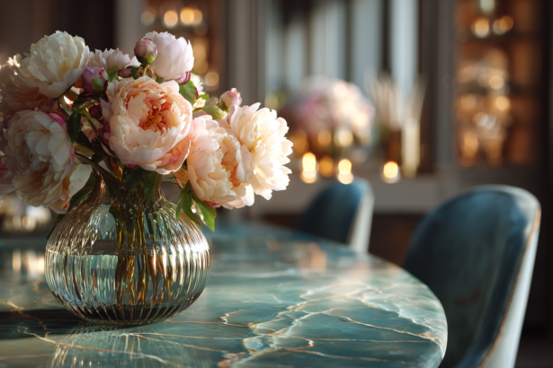 marble dining table with flowers warm lighting feng shui dining room energy flow