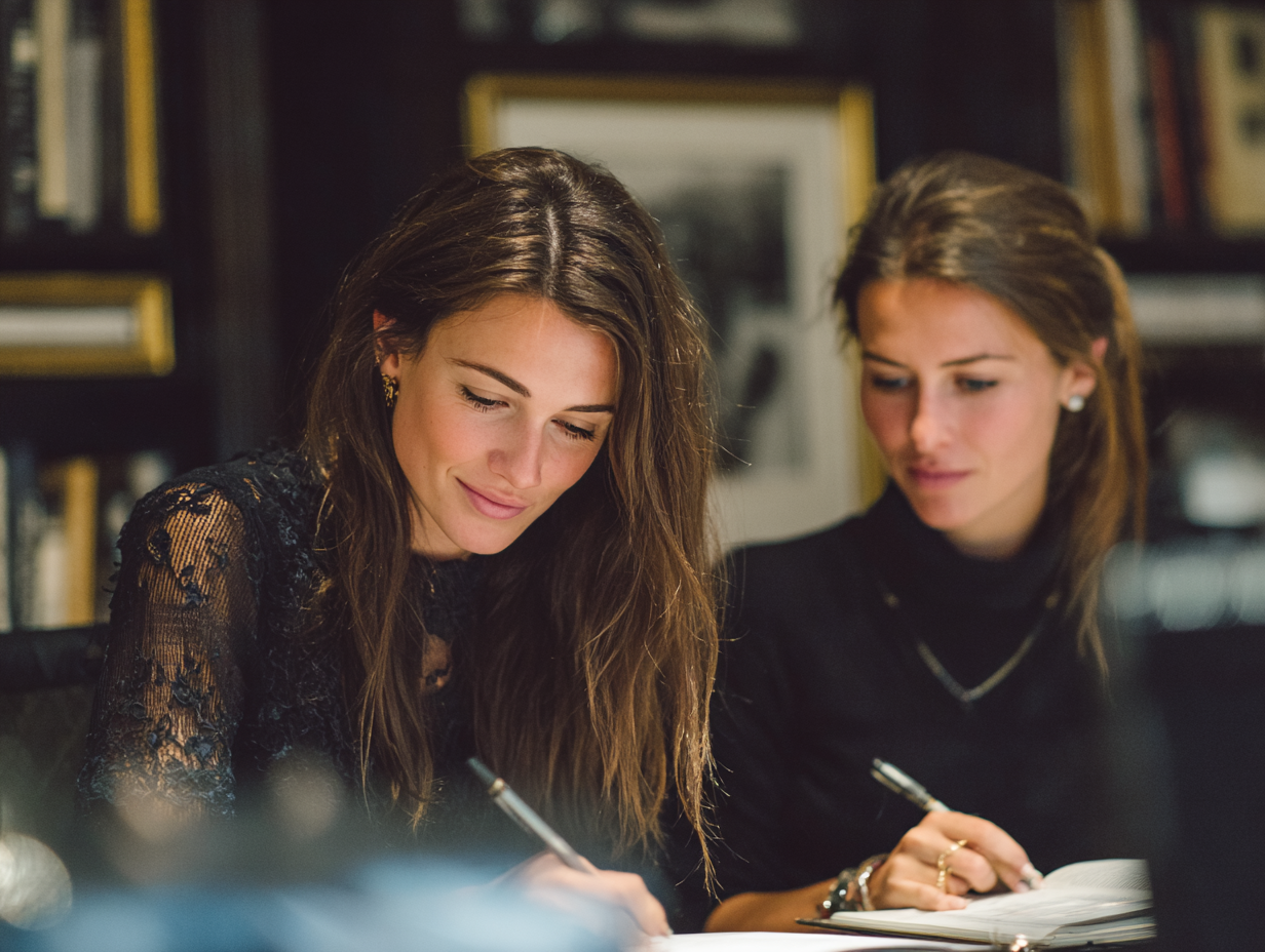 Two women reviewing design work together, representing creative direction, feedback, and clarity in decision-making