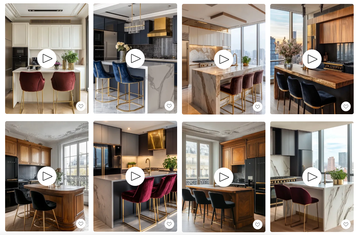 Velvet kitchen island chairs inspiration with marble islands and gold accents in modern luxury kitchens