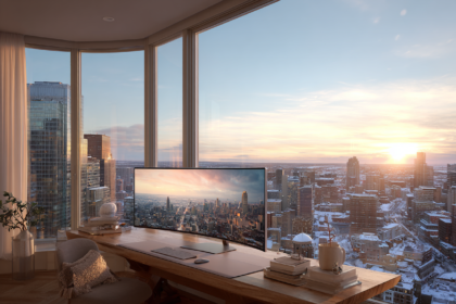 Minimalist organized workspace overlooking a city skyline, representing clarity, focus, and high-performance systems for solo entrepreneurs