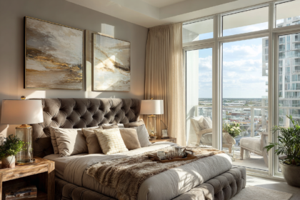 Elegant organized bedroom with natural light representing calm, simplicity, and a home that is easy to maintain