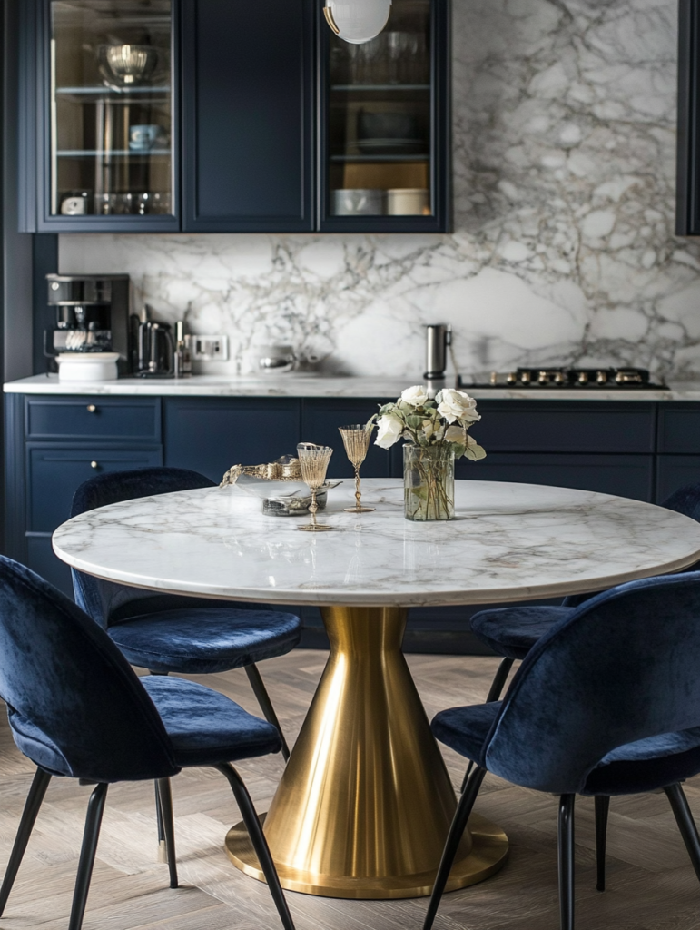round marble dining table with velvet chairs feng shui energy flow and abundance