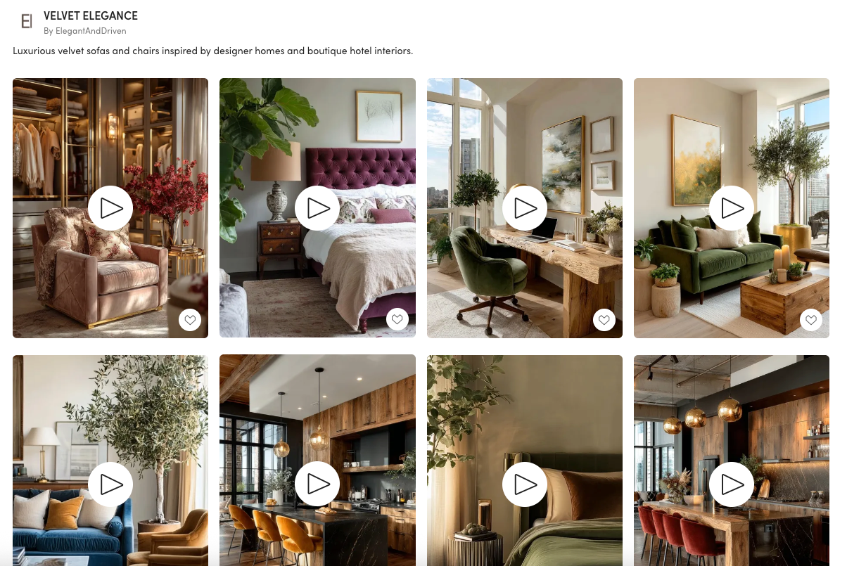 Velvet home decor edit featuring sofas, chairs, and bedroom styling ideas in rich colors