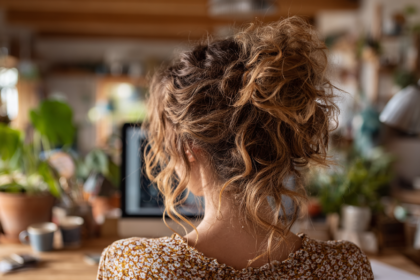 Woman working on a digital business and online income ecosystem from a creative home office
