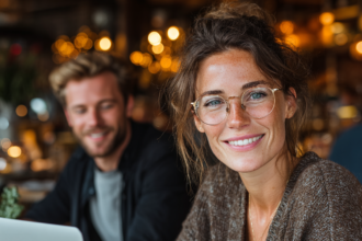 Elegant woman sitting calmly with a wellness drink reflecting intentional living and an organized elegant lifestyle