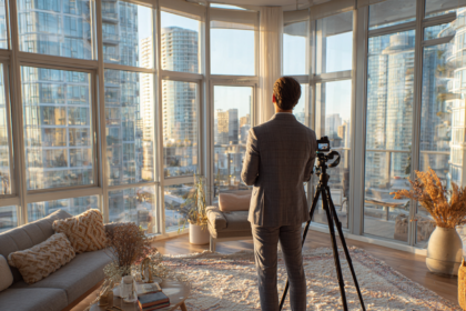 Professional creating social media content in a modern luxury apartment representing the rise of content creators and personal branding in the AI era