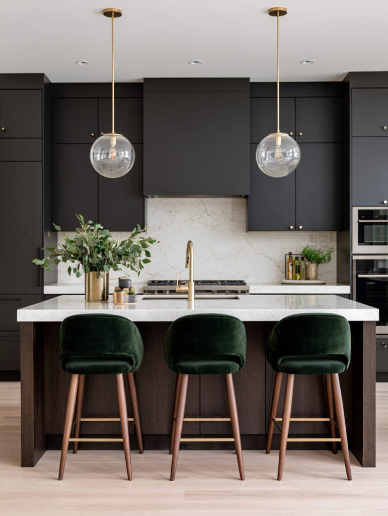 17 Velvet Bar Stools That Bring Color Into a Neutral Kitchen