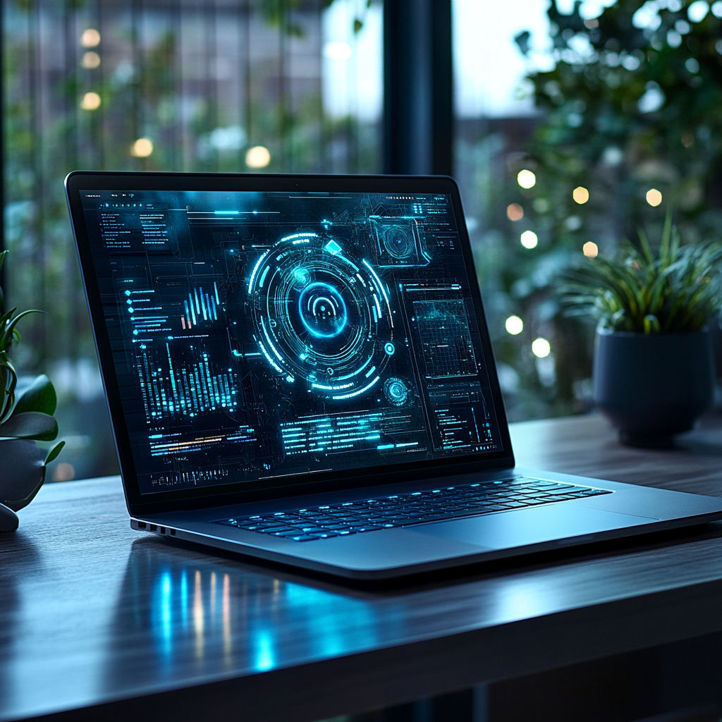 An elegant digital workspace with a sleek laptop