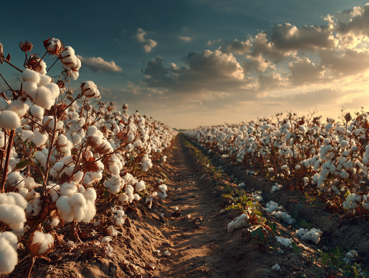 A cotton field at sunrise, a picture of patience and slow growth