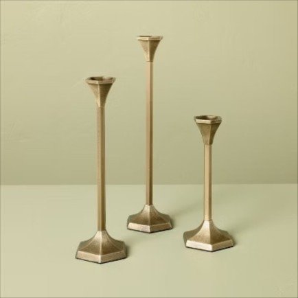 Brass candlestick set of three, Hearth and Hand with Magnolia