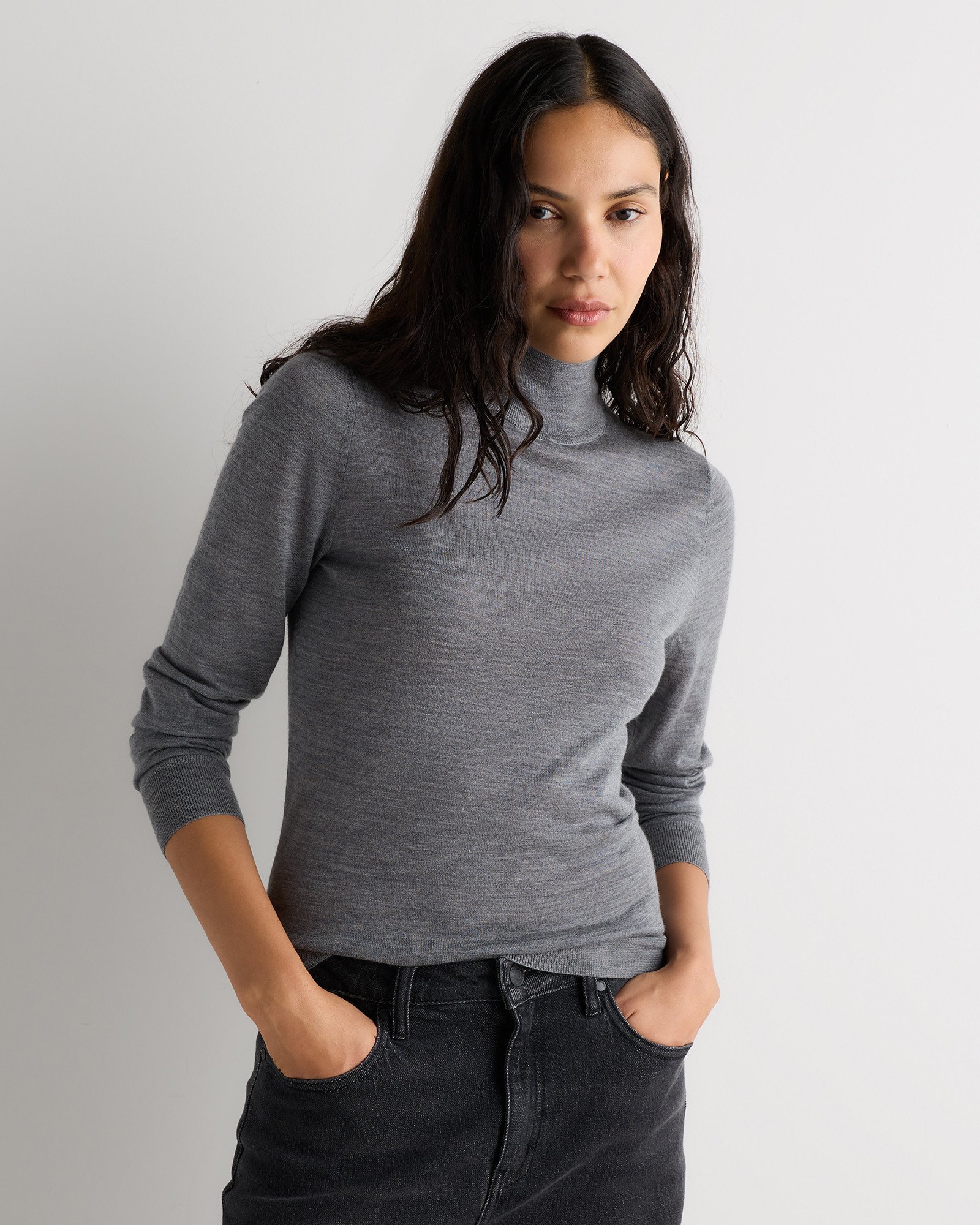 Quince Women's Ultra-Fine Merino Wool Turtleneck Sweater in Pumice Grey