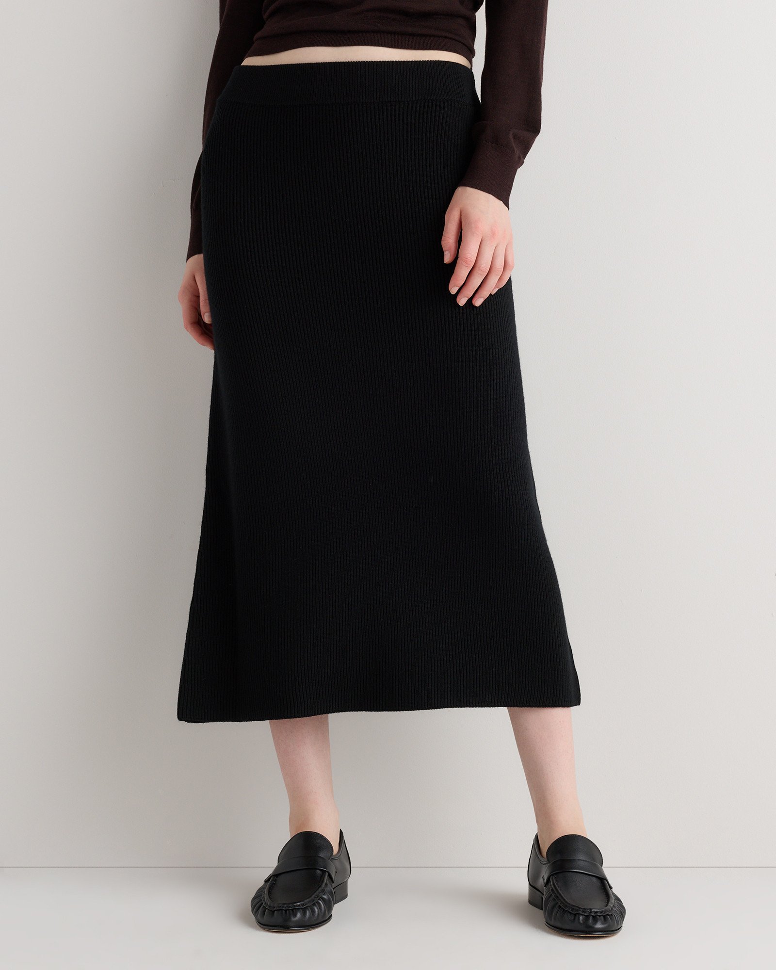 Quince Women's Australian Merino Wool Midi Skirt in Black