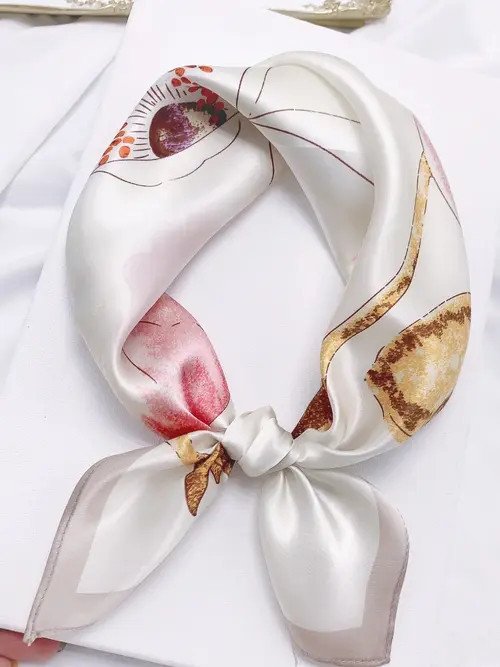 SILKSILKY Elegant Pure Silk Square Scarf in Beige