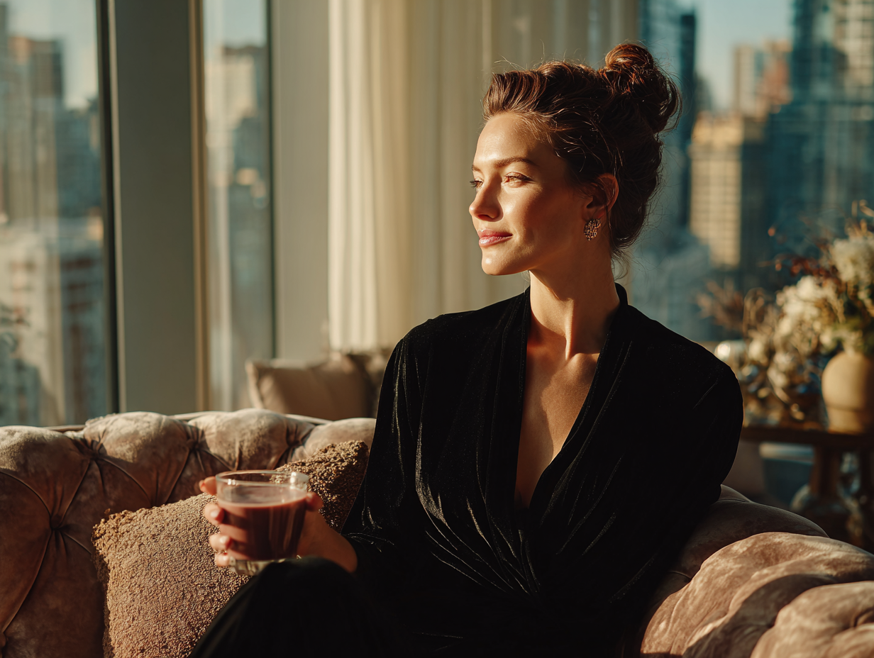 Elegant woman in refined neutral styling