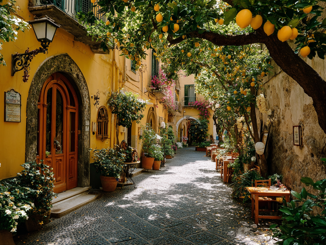 A golden street lined with lemon trees in Sorrento