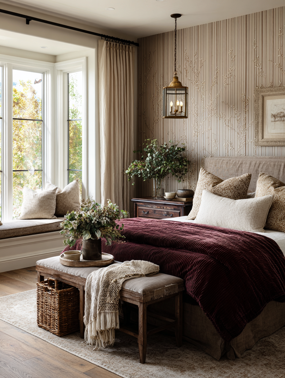 Burgundy velvet bedroom