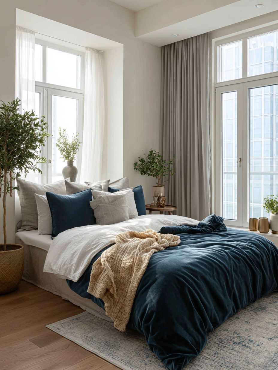 Navy velvet bedroom