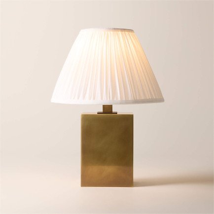 CB2 Carmichael Small Aged Brass Table Lamp with Pleated White Shade